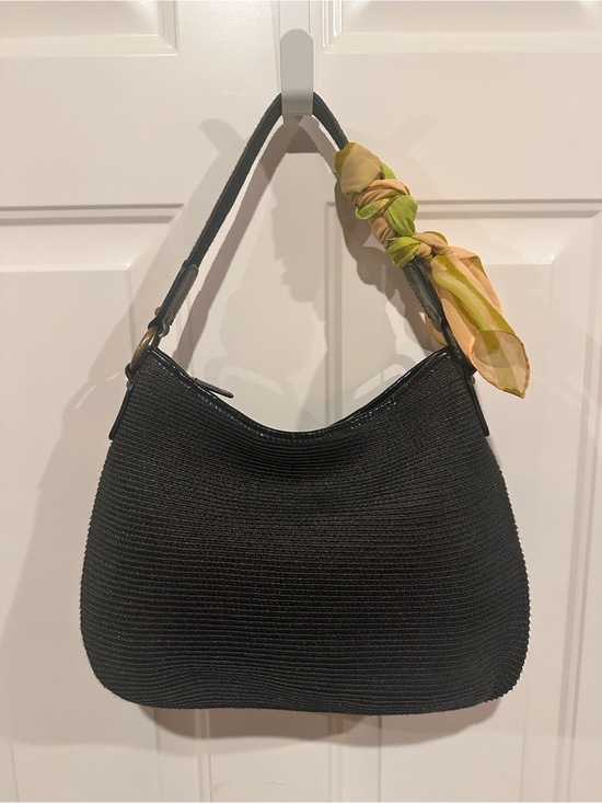 Talbots Handbags - Talbots Black Crescent Shoulder Bag Patent Leather Trim Gold Hardware Bag Scarf